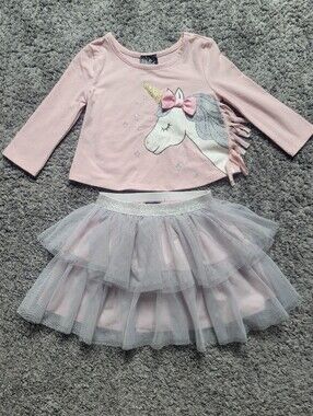 Pink Unicorn Top and Tulle Skirt Set Size 3T Tulle